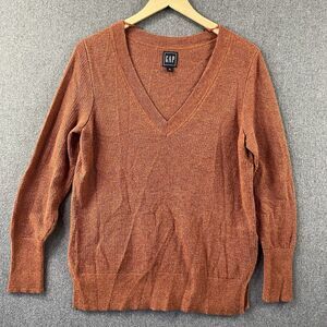 GAP Women’s Merino Wool Blend V-Neck Sweater Rust Brown Size M